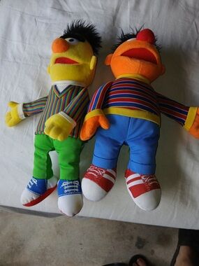 Sesame Street Ernie & Bert Plush Pair - Bright Yellow, Orange, Blue, Green